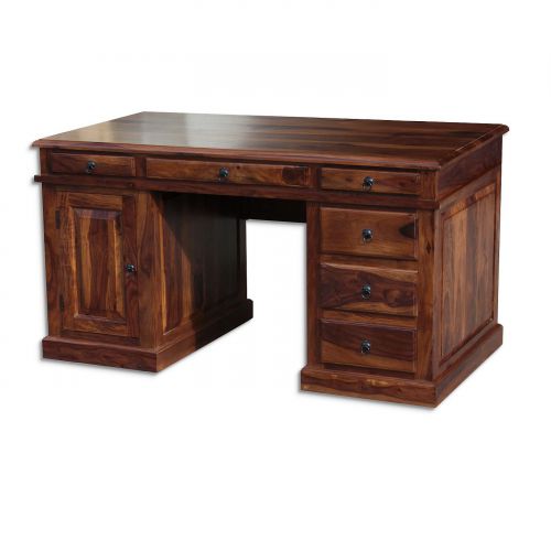 Drewniane duże biurko gabinetowe brązowe z akacji kolonialne