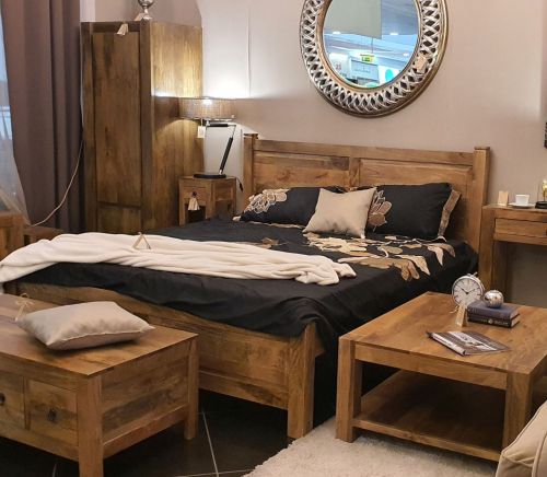 Klasyczne rustykalne drewniane łóżko 160x200 z mango toffi