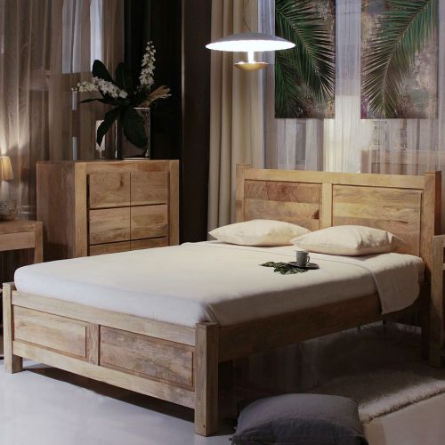 Jasne drewniane prowansalskie łóżko 160x200 z drewna mango