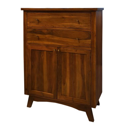 Komoda drewniana wysoka 90 cm BONN z szufladami i szafką z akacji - kolor WALNUT