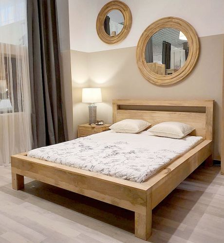 Drewniane proste łóżko ze stelażem 140x200 mango