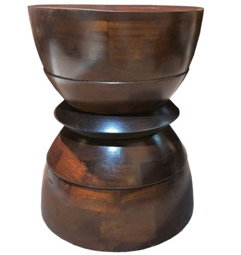 Rzeźbiony drewniany stolik/stołek z litego mango brąz