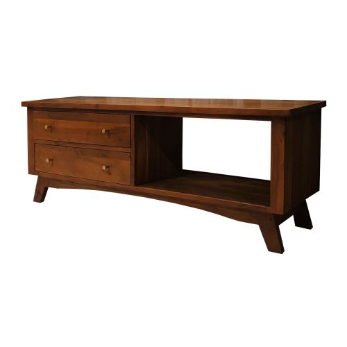 Szafka RTV 140 cm drewniana BONN z szufladami i półką z akacji - kolor WALNUT